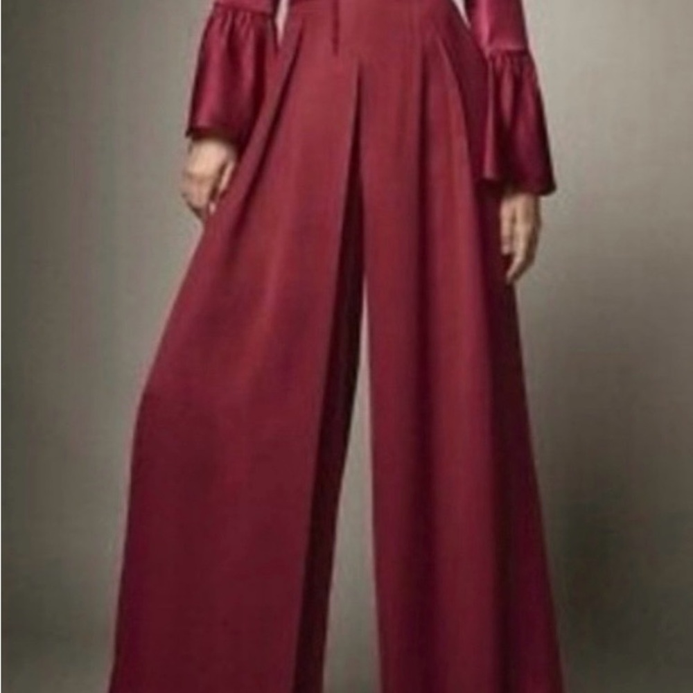 Massimo Dutti Wine Red Wide-Leg High-Waist Palazzo Pants